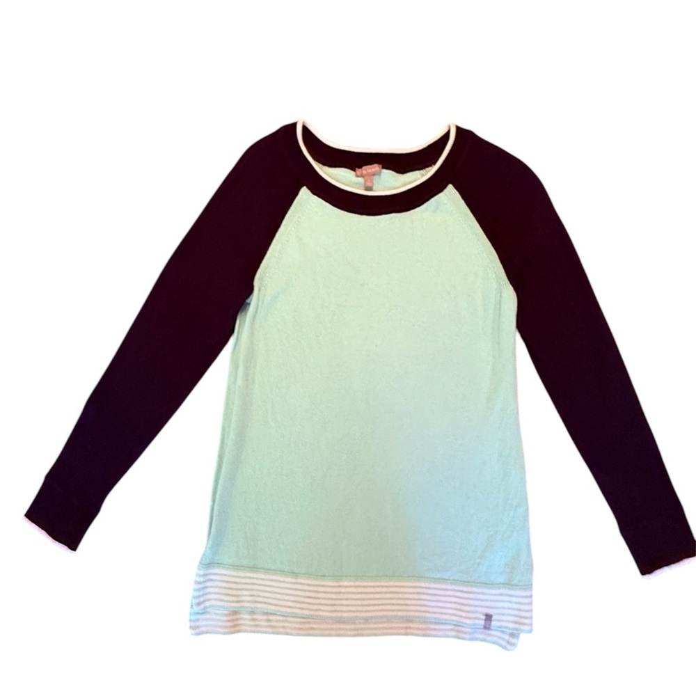 Talbots Green and Black Crew Neck Colorblock Sweater Size Small MSRP $109
